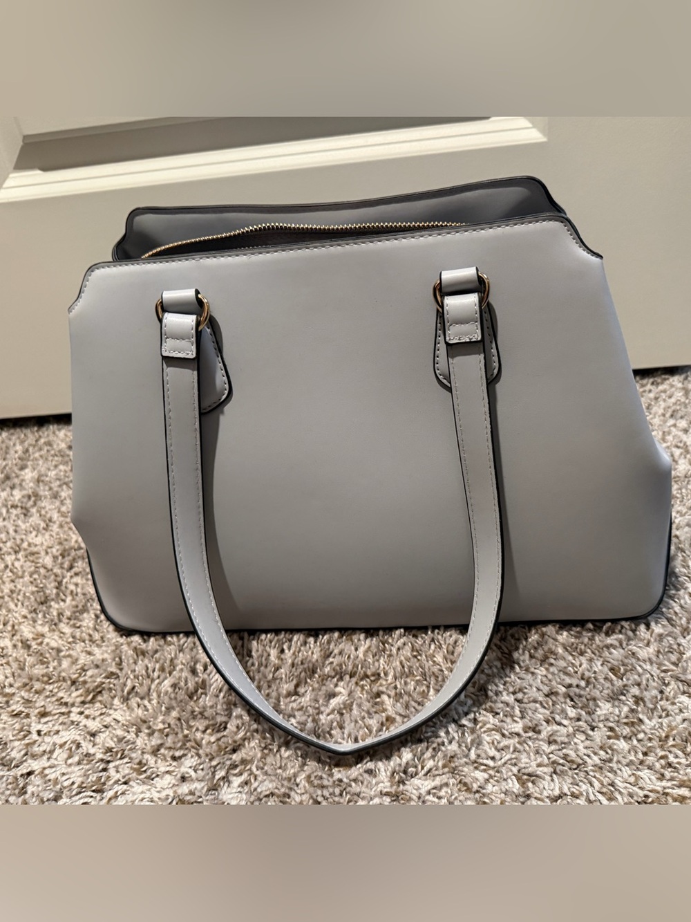 Structured Light Blue Tote Bag with Gold Accents